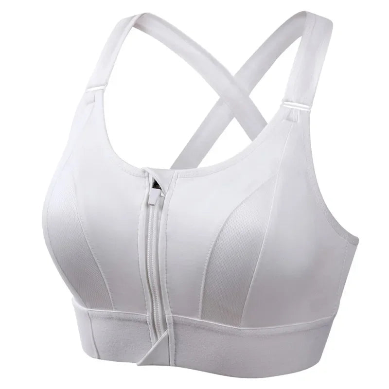 Women's Plus Size Front-Zipper Sports Bra – High-Impact Yoga & Workout Crop Tank - Harmony Haven - Essentials