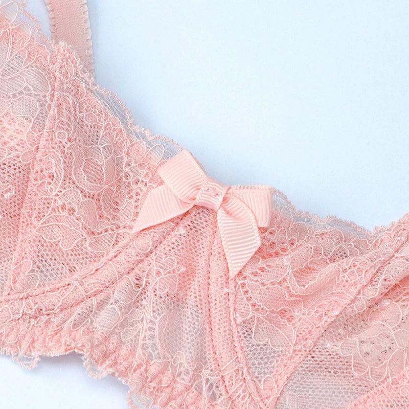 Women's Sheer Floral Lace Balconette Bra – Unlined Underwire Half-Cup Lingerie - Harmony Haven - Essentials