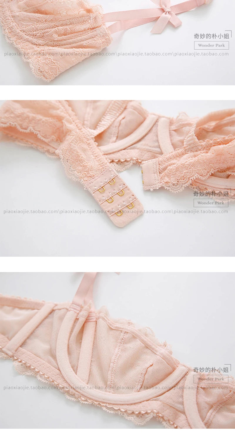 Women's Sheer Floral Lace Balconette Bra – Unlined Underwire Half-Cup Lingerie - Harmony Haven - Essentials