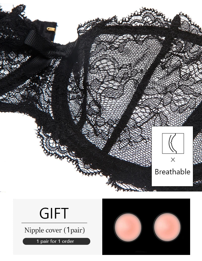 Women's Sheer Floral Lace Balconette Bra – Unlined Underwire Half-Cup Lingerie - Harmony Haven - Essentials