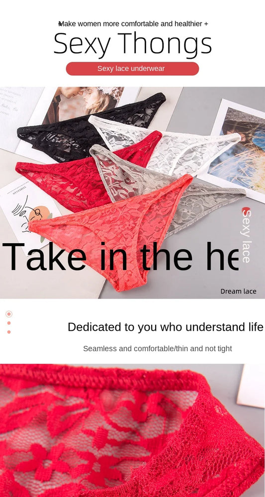 Women's Sexy Lace Panties – Soft Breathable Low-Waist Briefs - Harmony Haven - Essentials
