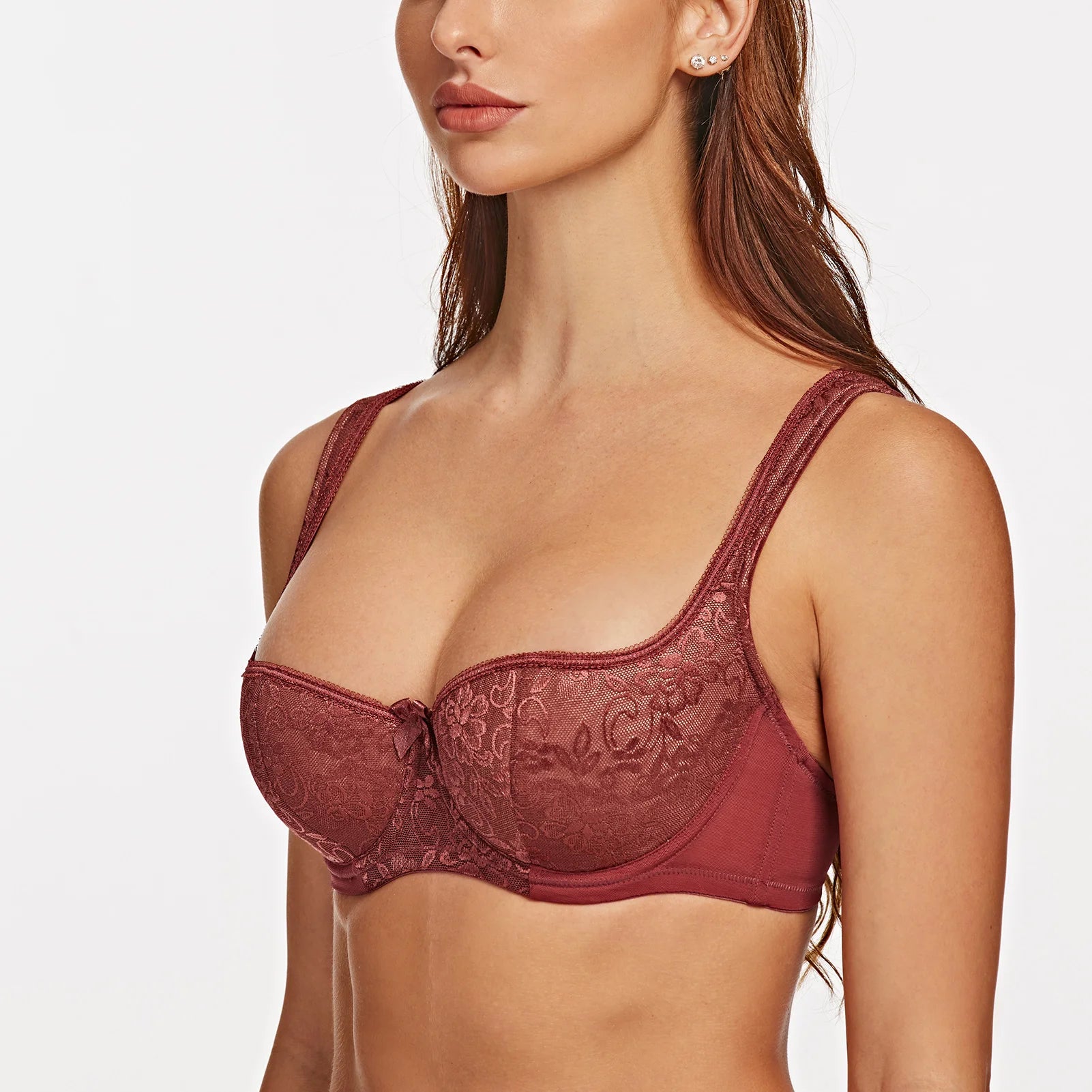 Women's Lace Balconette Bra – Lightly Padded Half-Cup Underwire Lingerie - Harmony Haven - Essentials
