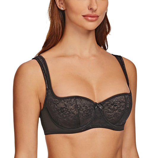Women's Lace Balconette Bra – Lightly Padded Half-Cup Underwire Lingerie - Harmony Haven - Essentials