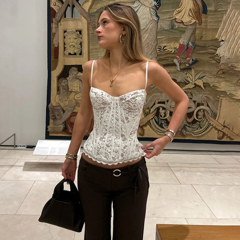 Women's Lace Fishbone Bustier Top – Adjustable Strap Corset Crop Camisole - Harmony Haven - Essentials