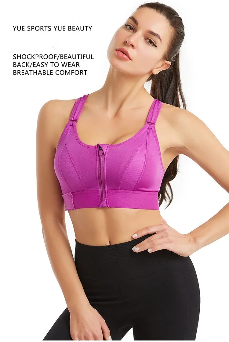 Women's Plus Size Front-Zipper Sports Bra – High-Impact Yoga & Workout Crop Tank - Harmony Haven - Essentials