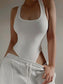 Women's Off-Shoulder Halter Knit Bodysuit – Sleeveless Slim-Fit Bodycon Top - Harmony Haven - Essentials