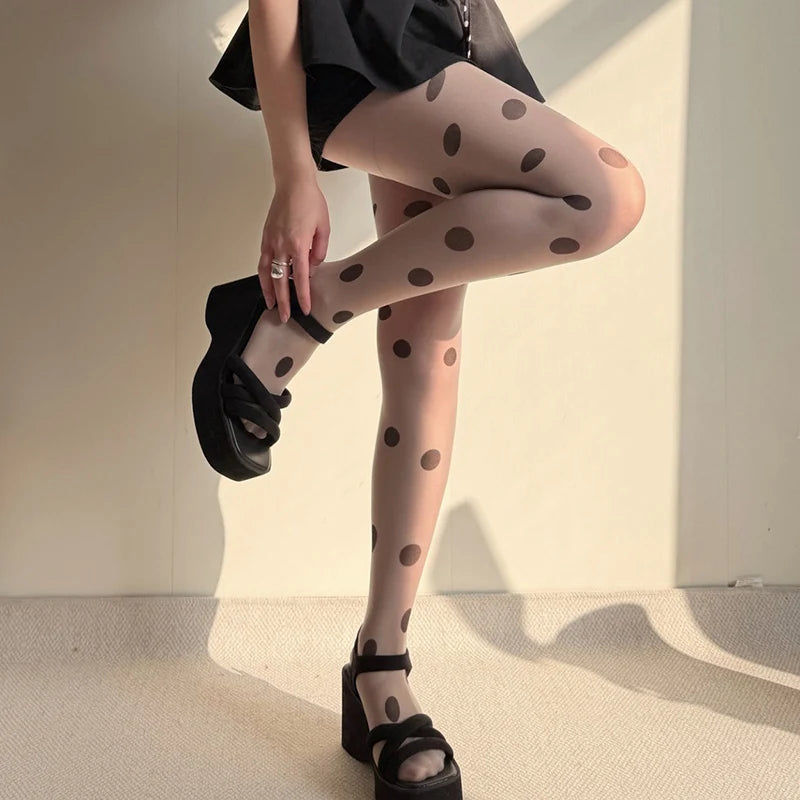 Women's Classic Polka Dot Sheer Tights – Elegant Transparent Pantyhose - Harmony Haven - Essentials