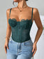 Women's Sheer Mesh Corset Top – Lace Trimmed Spaghetti Strap Bustier Cami - Harmony Haven - Essentials