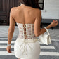 Women's Embroidered Lace Fishbone Corset Top – Strapless Backless Bustier Crop Top - Harmony Haven - Essentials