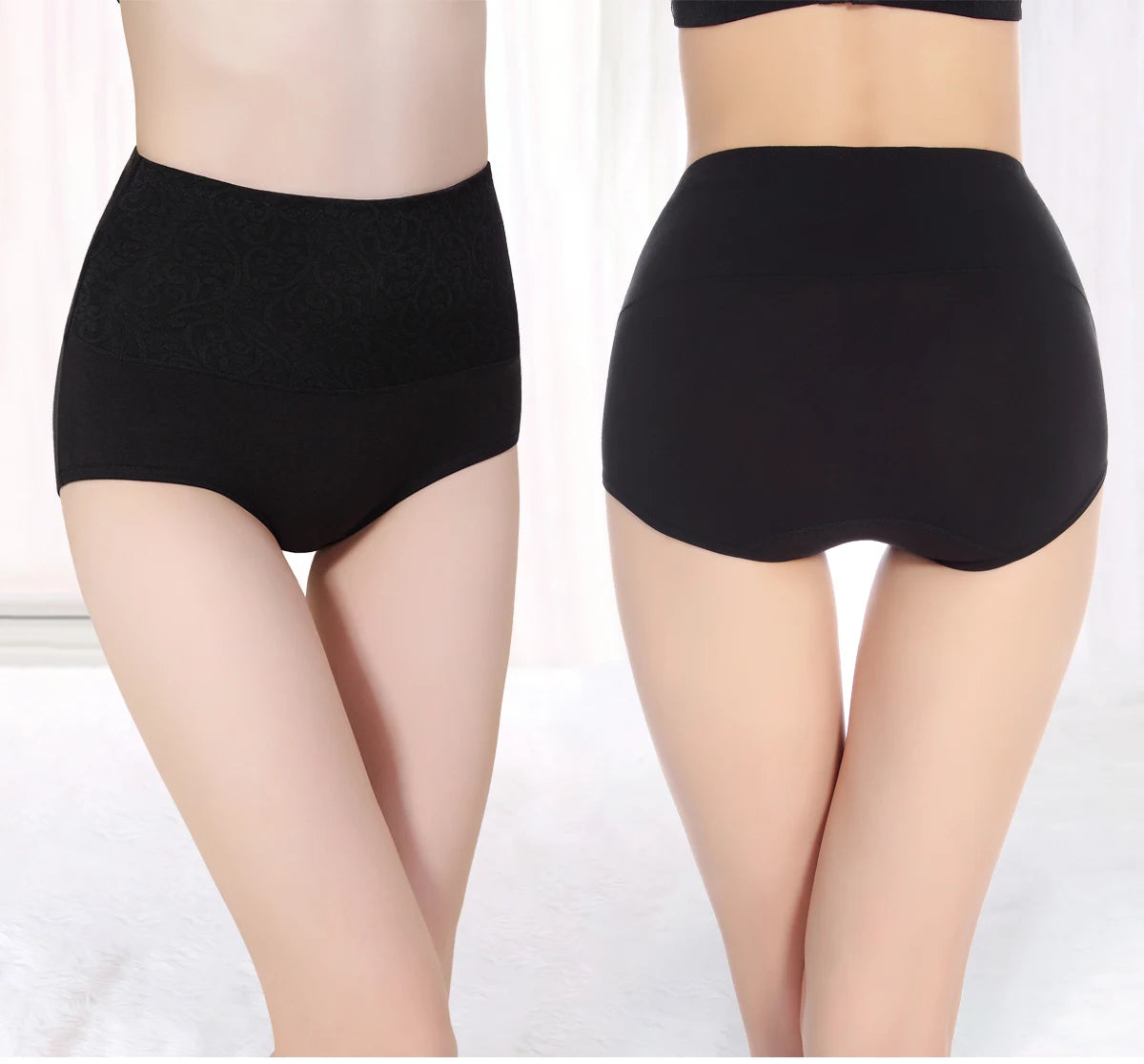 Women's Embroidered High-Waisted Cotton Briefs – Breathable Full-Coverage Everyday Underwear - Harmony Haven - Essentials