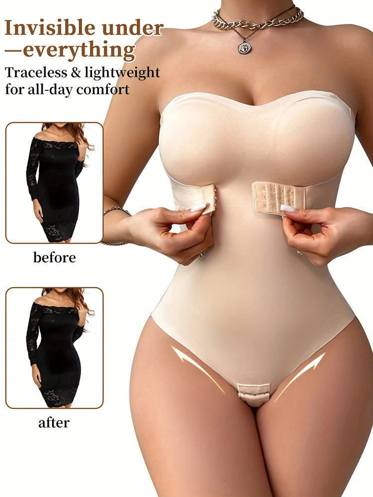 Plus Size Strapless Thong Bodysuit – Seamless Firm Tummy Control Shapewear - Harmony Haven - Essentials
