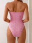 Women's Floral Print One-Piece Swimsuit – Strapless Ruffle Off-Shoulder Monokini - Harmony Haven - Essentials