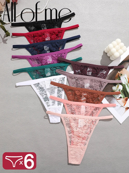 6-Piece Women's Lace Thong Set – Sexy Breathable Low-Rise G-Strings - Harmony Haven - Essentials