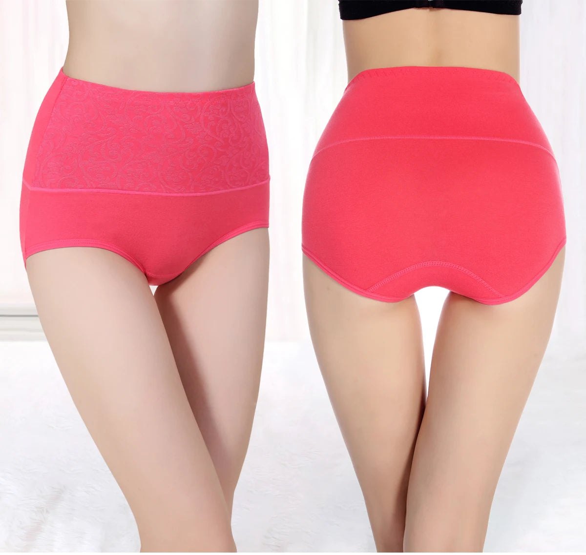 Women's Embroidered High-Waisted Cotton Briefs – Breathable Full-Coverage Everyday Underwear - Harmony Haven - Essentials