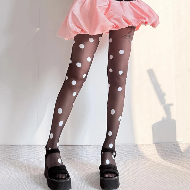Women's Classic Polka Dot Sheer Tights – Elegant Transparent Pantyhose - Harmony Haven - Essentials