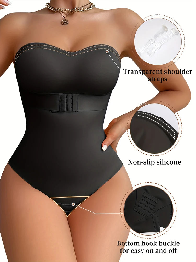 Plus Size Strapless Thong Bodysuit – Seamless Firm Tummy Control Shapewear - Harmony Haven - Essentials
