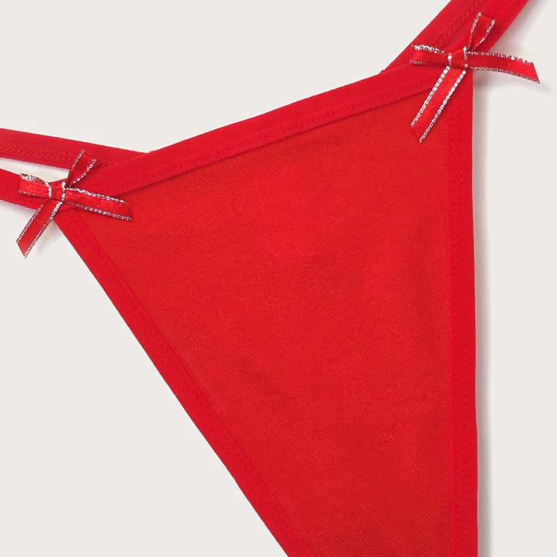 Women’s Red Bow G String Panties – Low Rise Heart Decor Sexy Lingerie - Harmony Haven - Essentials