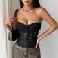 Women's Embroidered Lace Fishbone Corset Top – Strapless Backless Bustier Crop Top - Harmony Haven - Essentials