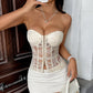 Women's Embroidered Lace Fishbone Corset Top – Strapless Backless Bustier Crop Top - Harmony Haven - Essentials