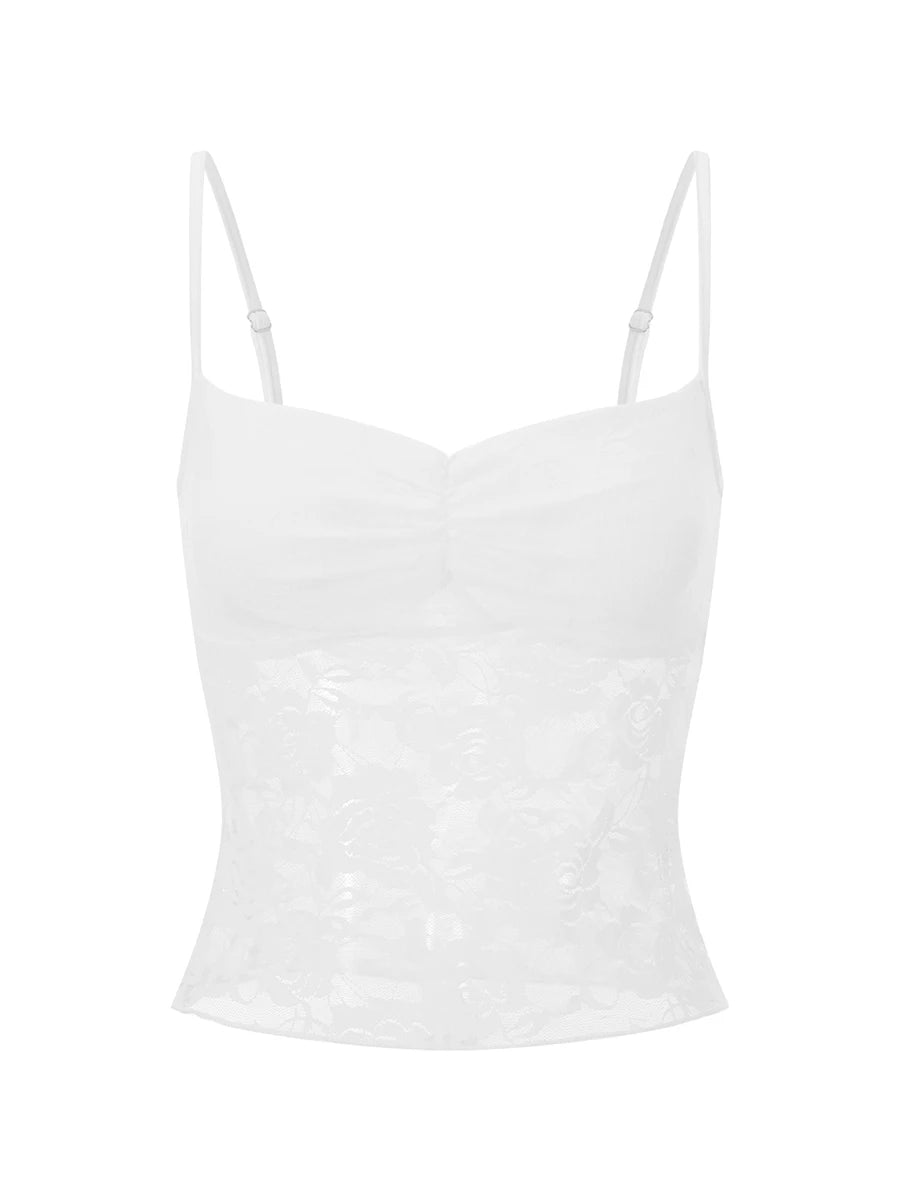 Women’s Lace Cami Top – Sleeveless Ruched Summer Corset Tank Top - Harmony Haven - Essentials