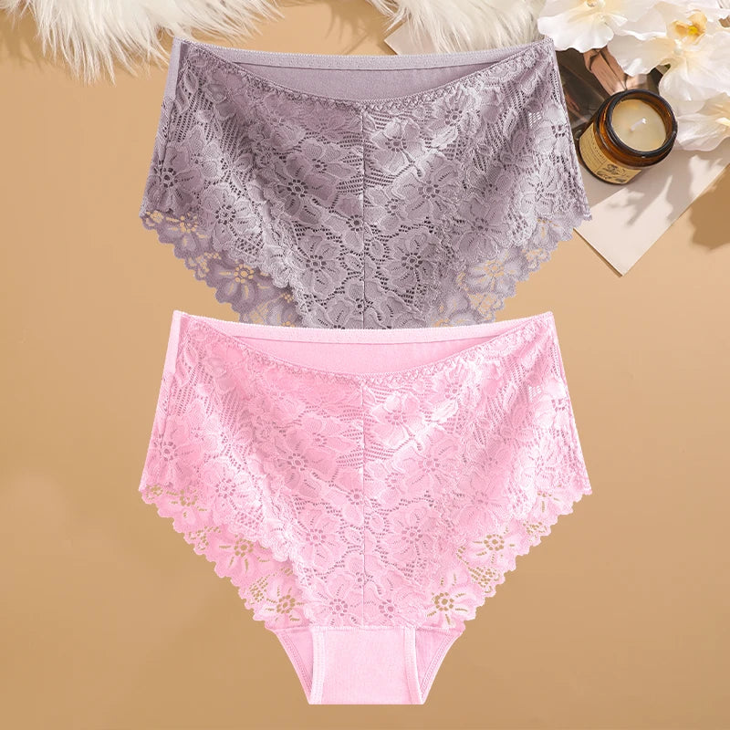 2-Piece Plus Size Lace Panties Set – Luxury Embroidery High-Rise Briefs - Harmony Haven - Essentials