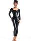 Women's Premium Faux Leather Full-Body Bodysuit – Sleek U-Neck Sleeveless Jumpsuit - Harmony Haven - Essentials
