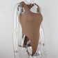 Women's Off-Shoulder Halter Knit Bodysuit – Sleeveless Slim-Fit Bodycon Top - Harmony Haven - Essentials