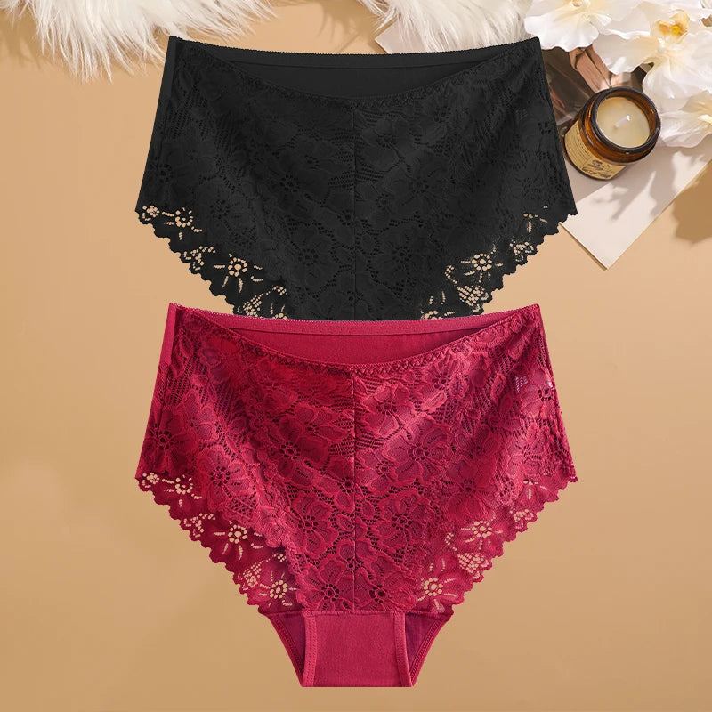 2-Piece Plus Size Lace Panties Set – Luxury Embroidery High-Rise Briefs - Harmony Haven - Essentials