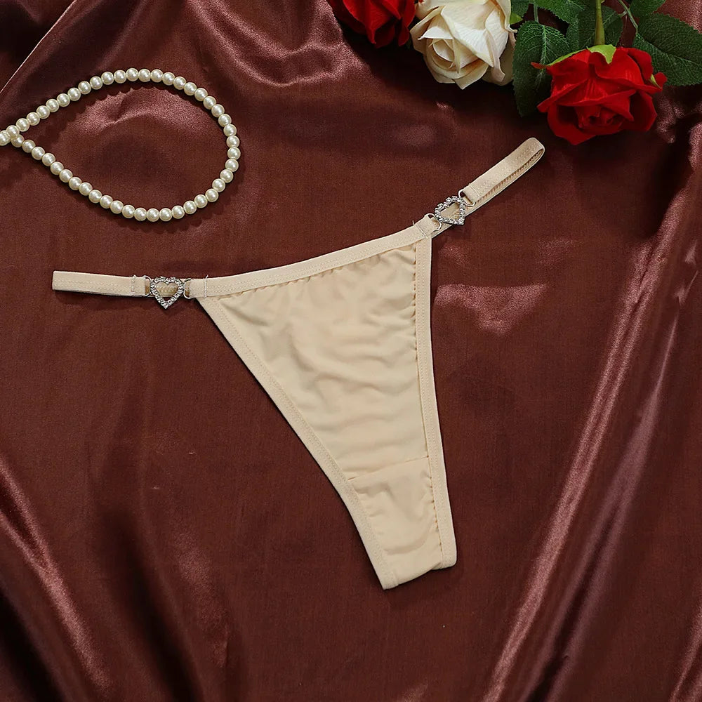 Women’s Heart Decor Thong Panties – Sexy Low Waist Lace Underwear - Harmony Haven - Essentials