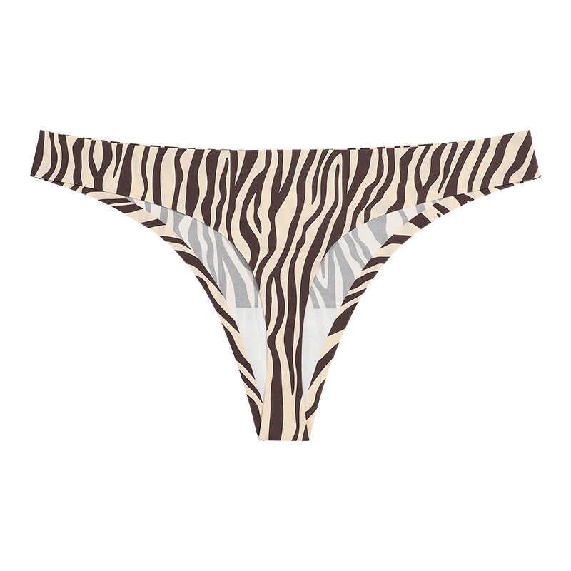 Women’s Leopard Print Seamless Thong – Low Waist Ice Silk G String Panties - Harmony Haven - Essentials