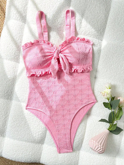 Women's Floral Print One-Piece Swimsuit – Strapless Ruffle Off-Shoulder Monokini - Harmony Haven - Essentials