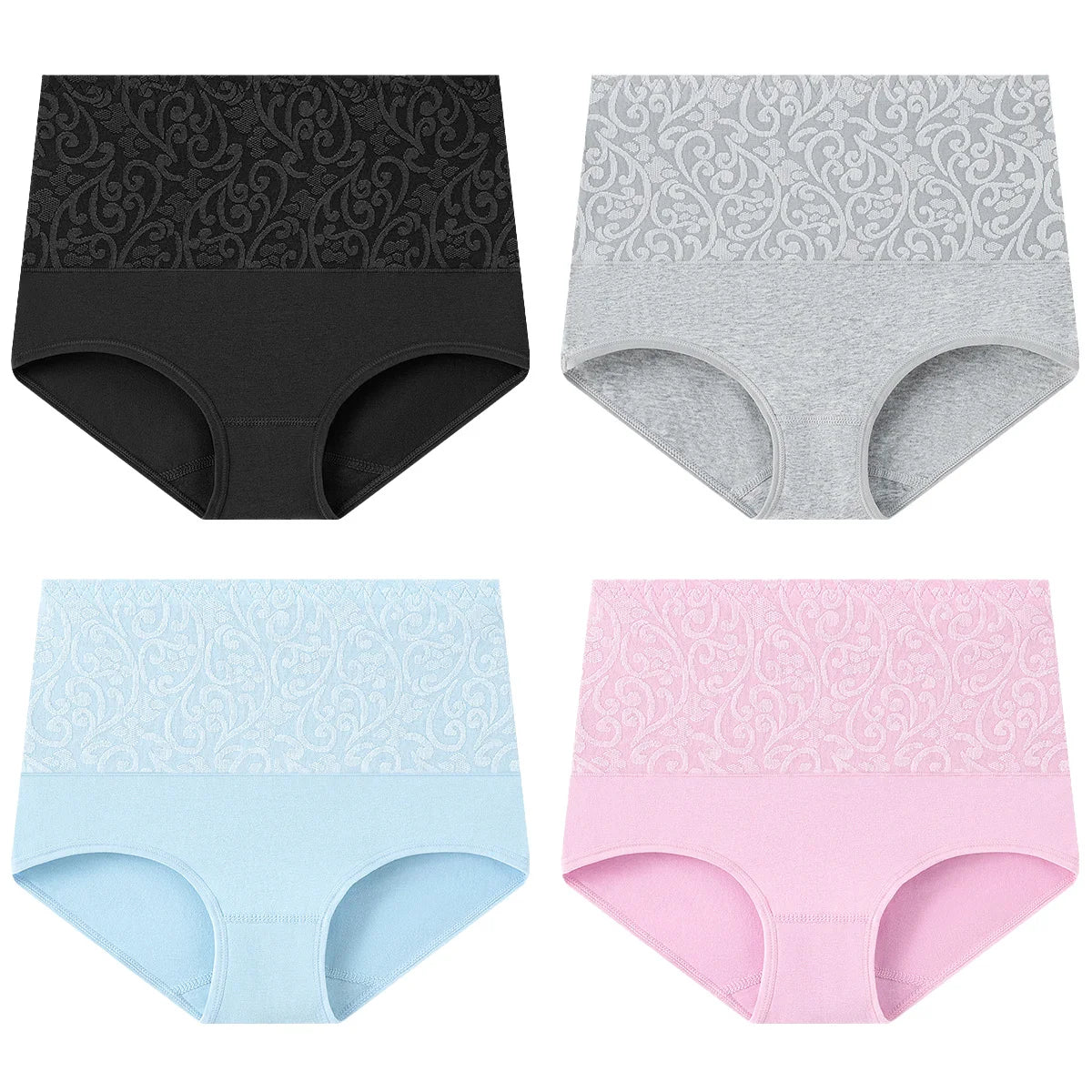 Women's Embroidered High-Waisted Cotton Briefs – Breathable Full-Coverage Everyday Underwear - Harmony Haven - Essentials