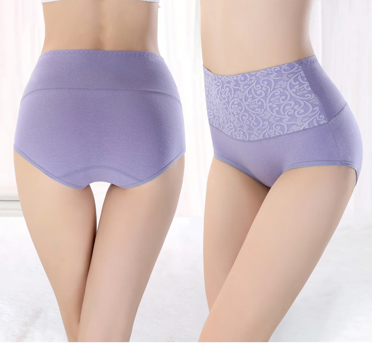 Women's Embroidered High-Waisted Cotton Briefs – Breathable Full-Coverage Everyday Underwear - Harmony Haven - Essentials