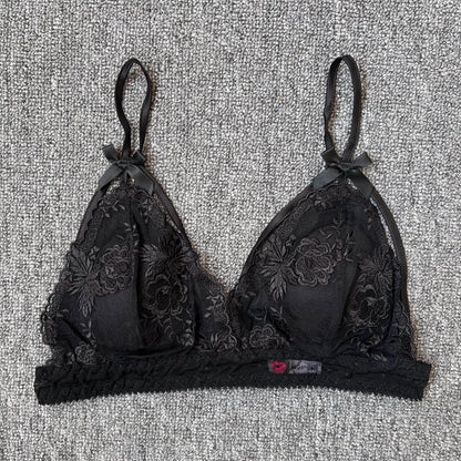 Women's French Lace Bralette – Sheer Floral Wireless Triangle Bra - Harmony Haven - Essentials