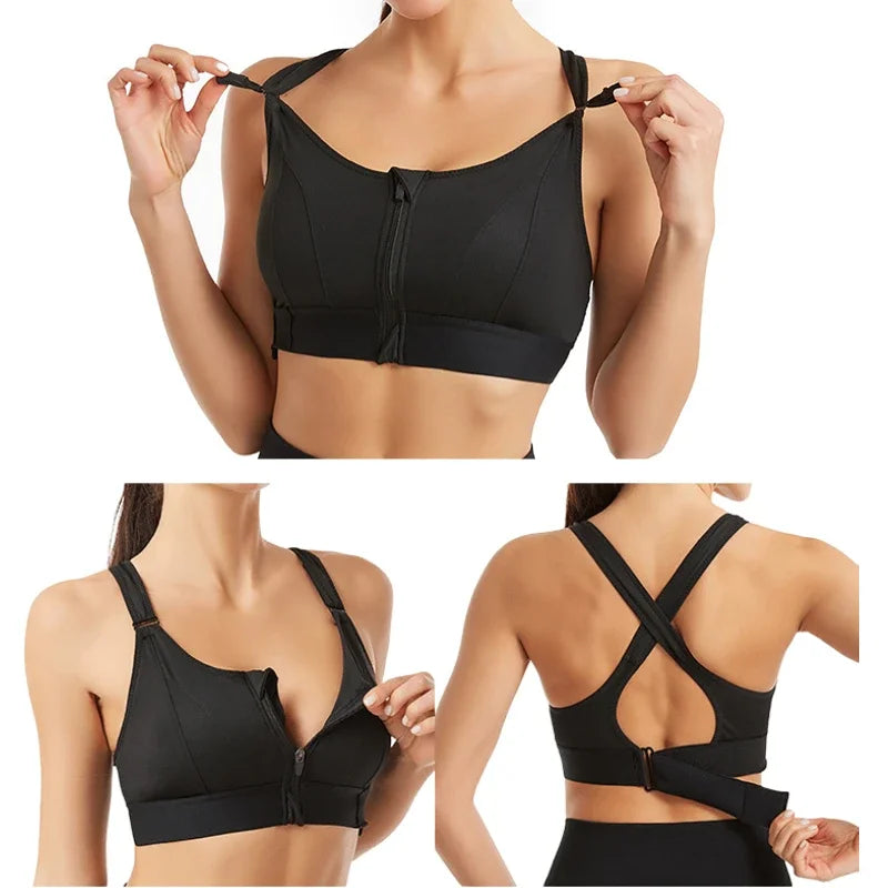 Women's Plus Size Front-Zipper Sports Bra – High-Impact Yoga & Workout Crop Tank - Harmony Haven - Essentials