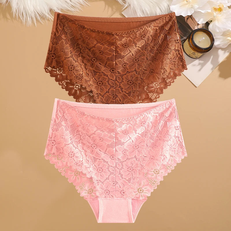 2-Piece Plus Size Lace Panties Set – Luxury Embroidery High-Rise Briefs - Harmony Haven - Essentials