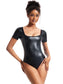 Women's Premium Faux Leather Full-Body Bodysuit – Sleek U-Neck Sleeveless Jumpsuit - Harmony Haven - Essentials