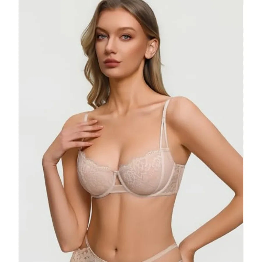 Women's Lace Balconette Bra – Sexy Underwire Push-Up Lingerie - Harmony Haven - Essentials