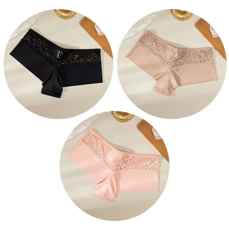 Women's Floral Lace Boyshort Briefs – 3-Piece Breathable Soft Lingerie Set - Harmony Haven - Essentials