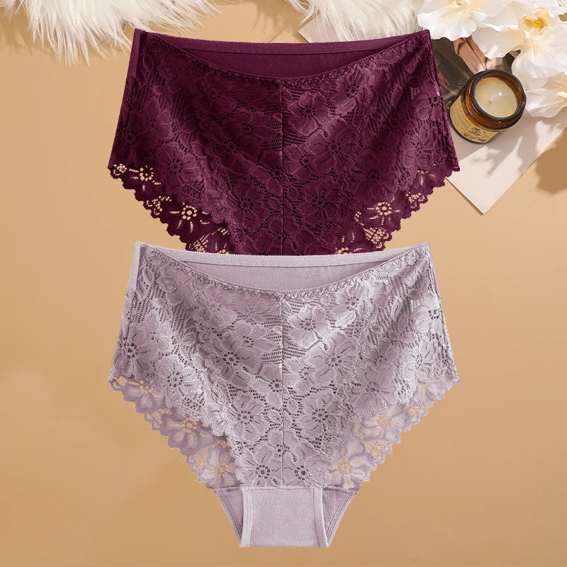 2-Piece Plus Size Lace Panties Set – Luxury Embroidery High-Rise Briefs - Harmony Haven - Essentials