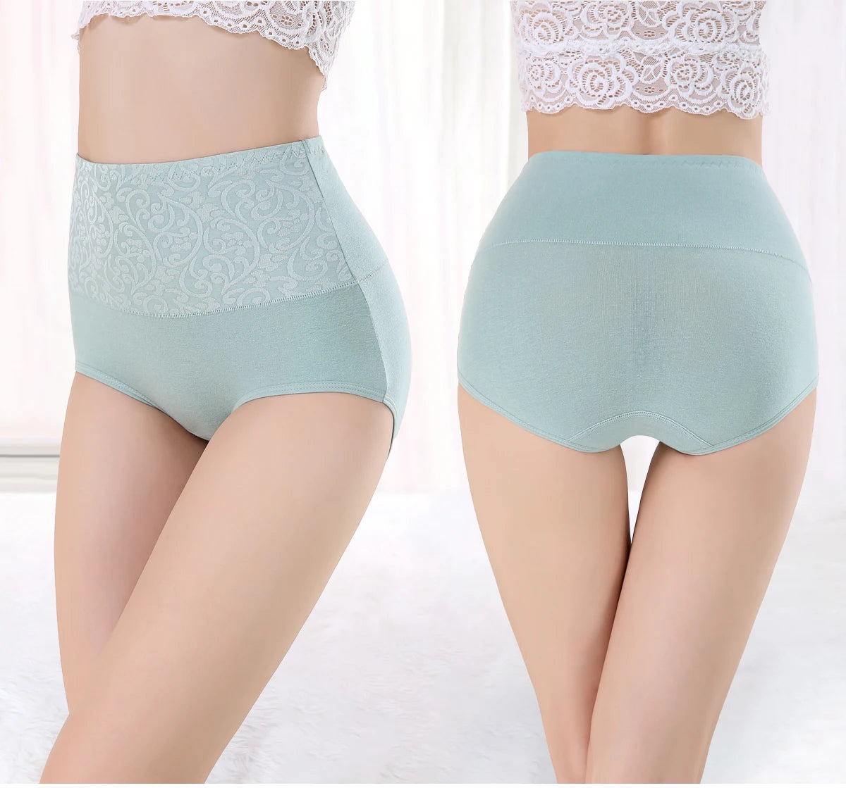Women's Embroidered High-Waisted Cotton Briefs – Breathable Full-Coverage Everyday Underwear - Harmony Haven - Essentials