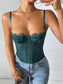 Women's Sheer Mesh Corset Top – Lace Trimmed Spaghetti Strap Bustier Cami - Harmony Haven - Essentials