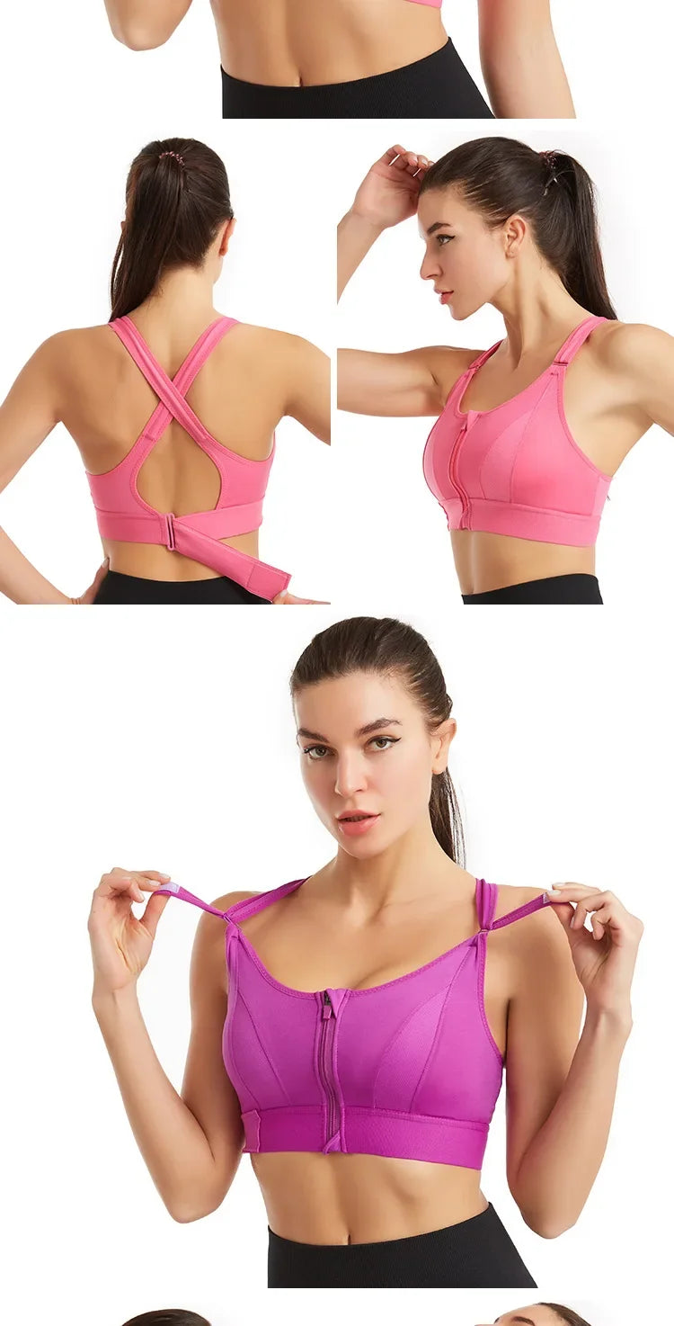 Women's Plus Size Front-Zipper Sports Bra – High-Impact Yoga & Workout Crop Tank - Harmony Haven - Essentials
