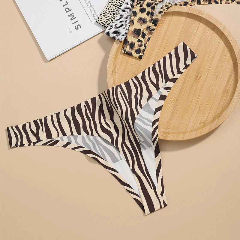 Women’s Leopard Print Seamless Thong – Low Waist Ice Silk G String Panties - Harmony Haven - Essentials