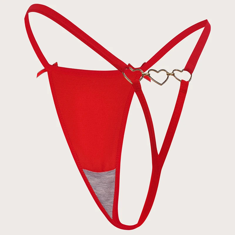 Women’s Red Bow G String Panties – Low Rise Heart Decor Sexy Lingerie - Harmony Haven - Essentials