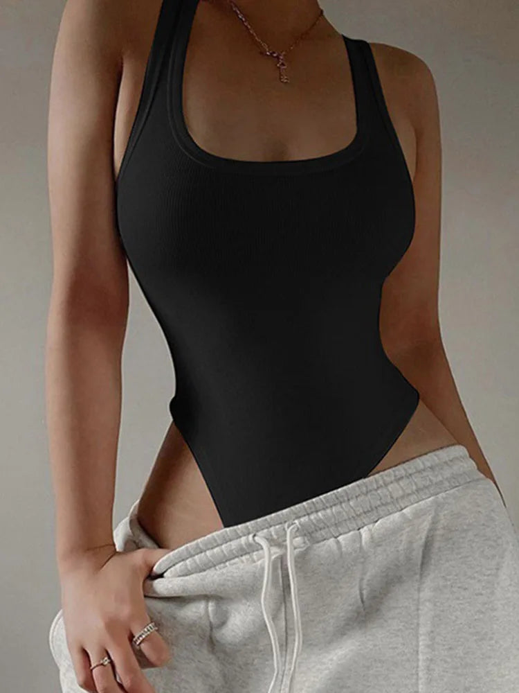 Women's Off-Shoulder Halter Knit Bodysuit – Sleeveless Slim-Fit Bodycon Top - Harmony Haven - Essentials