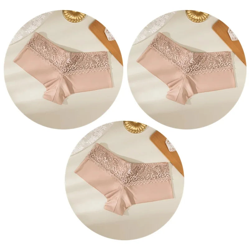 Women's Floral Lace Boyshort Briefs – 3-Piece Breathable Soft Lingerie Set - Harmony Haven - Essentials
