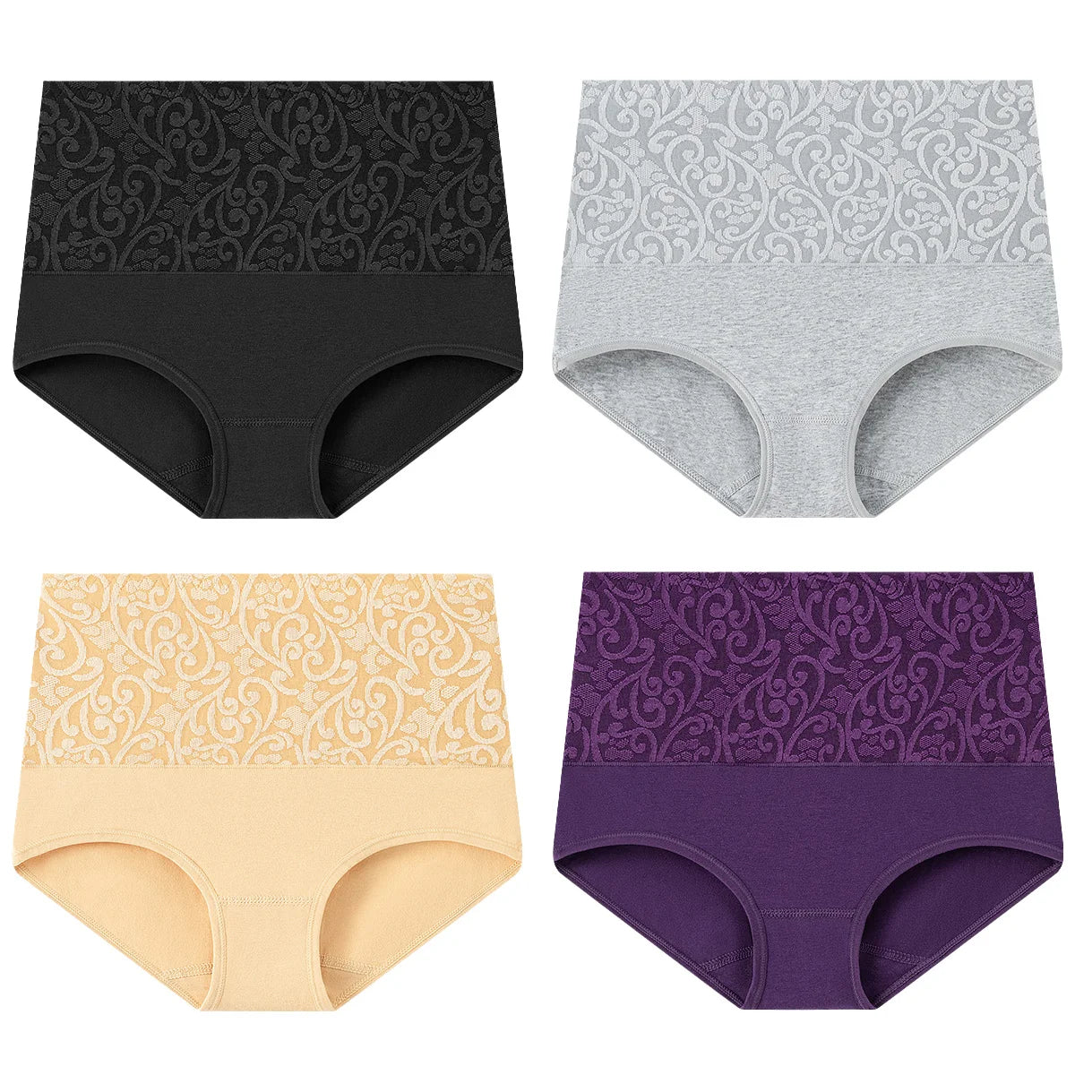 Women's Embroidered High-Waisted Cotton Briefs – Breathable Full-Coverage Everyday Underwear - Harmony Haven - Essentials
