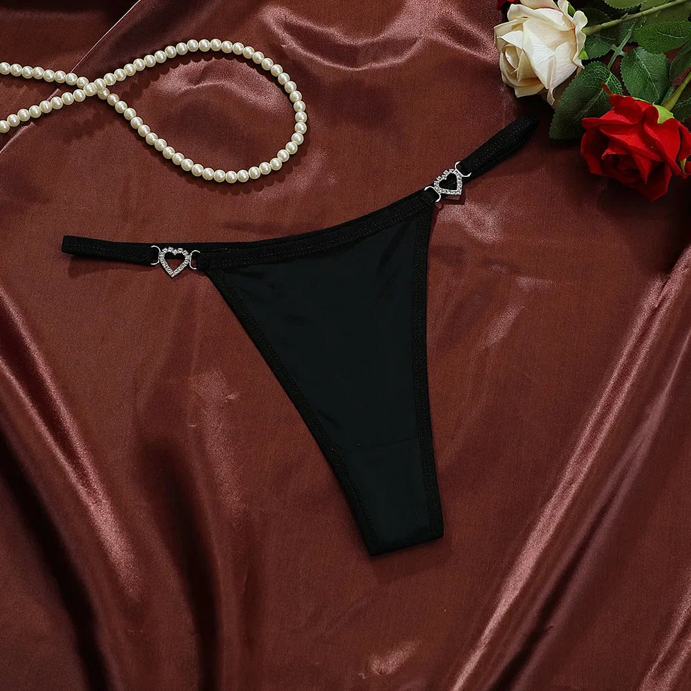 Women’s Heart Decor Thong Panties – Sexy Low Waist Lace Underwear - Harmony Haven - Essentials