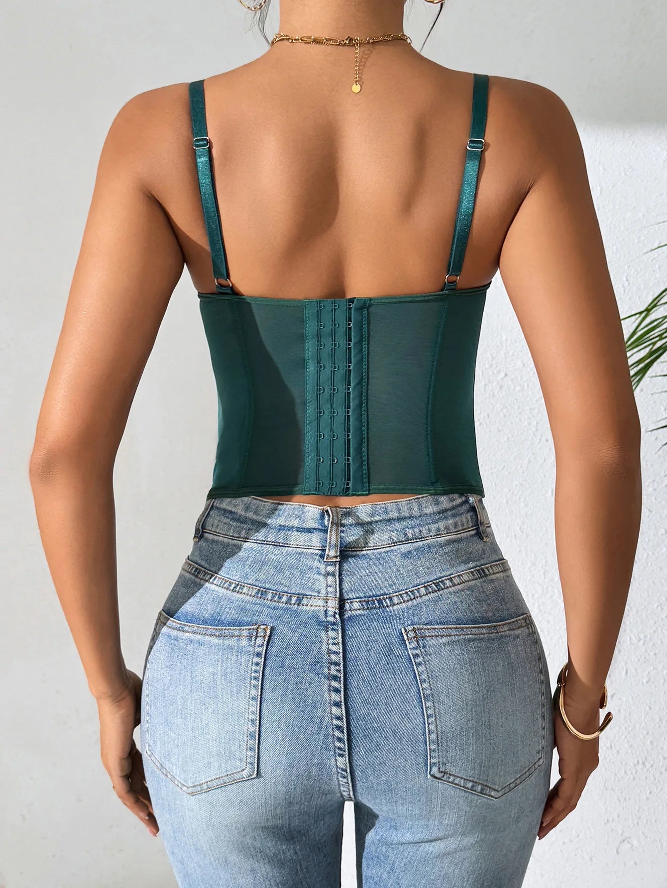 Women's Sheer Mesh Corset Top – Lace Trimmed Spaghetti Strap Bustier Cami - Harmony Haven - Essentials